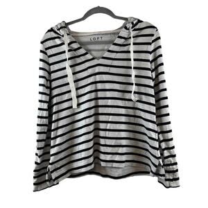 Loft White and Black Stripe Pullover Top w/Hood Size XS
